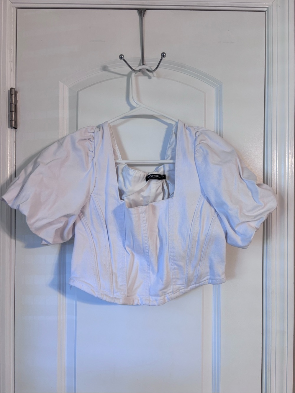 Nasty Gal White Puff Sleeve Corset Crop Top